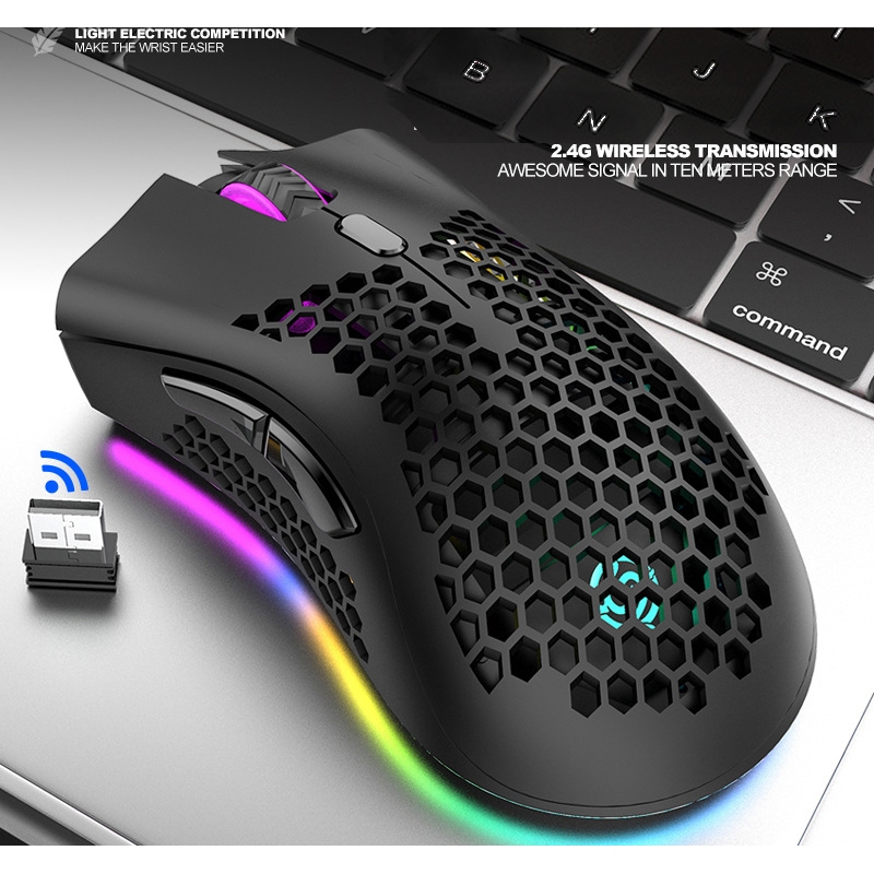 2.4G Wireless Mouse Rechargeable Gamer Mice with RGB Light Honeycomb ...