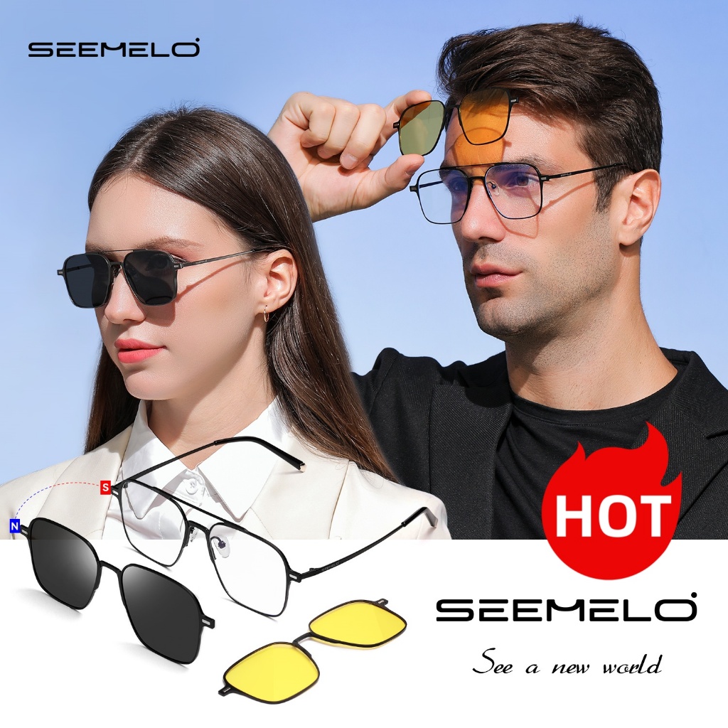 SEEMELO Men Women In Sunglasses Men Polarized Sunglasses Night Vision  Eyewear Magnetic Sun Glasses Frame Spectacles Lens Anti-UV Spectacles
