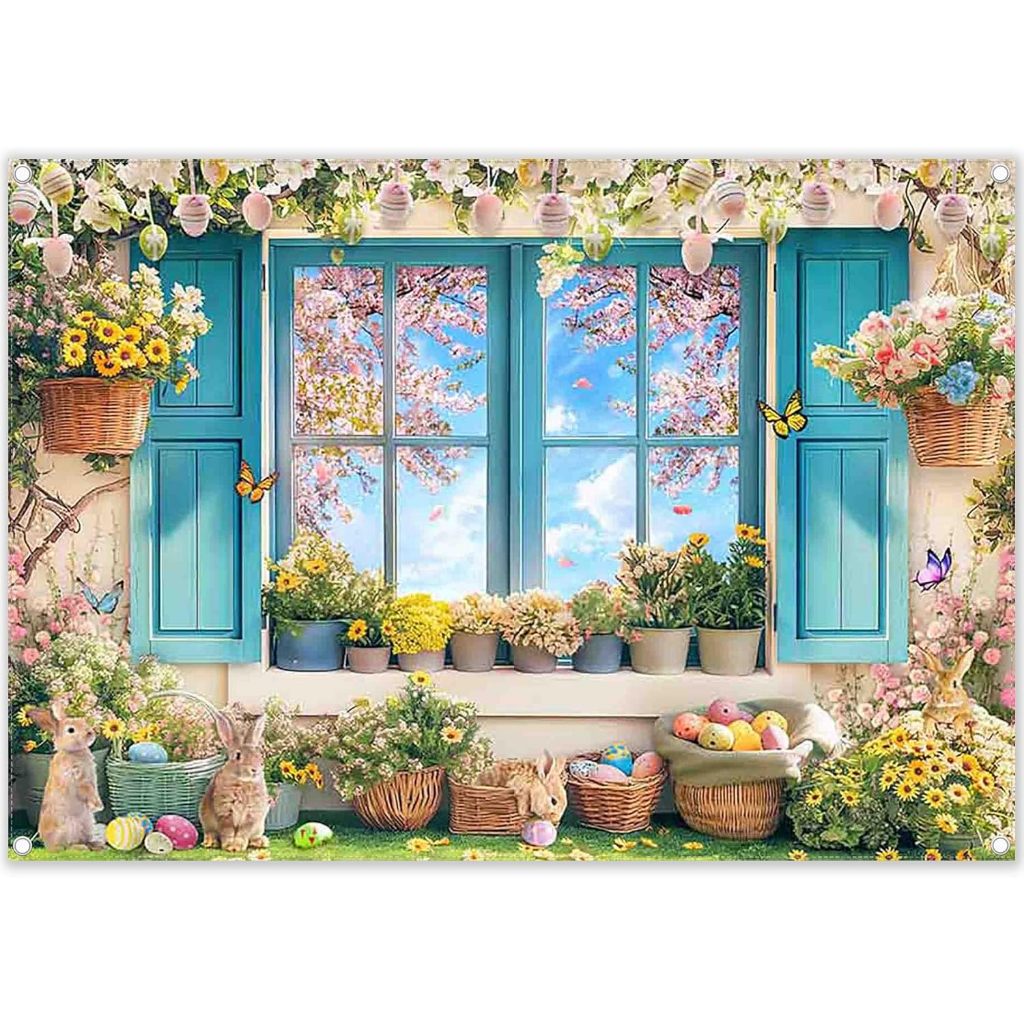 7x5ft Spring Easter Photography Backdrop Window Scenery Colorful Eggs ...
