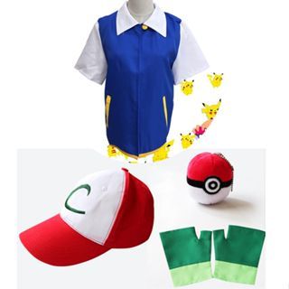 Ash Ketchum Cosplay Costume – Adult/Kids, Full Outfit, Halloween, Anime Pokemon, Polyester