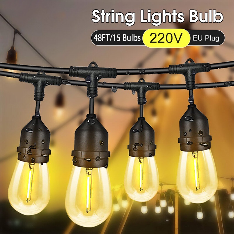 10M/15M LED Bulb String Lights Outdoor Lights Waterproof Patio String ...