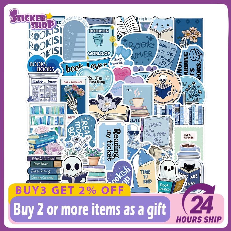 50pcs Blue Bookish Reading Book Stickers DIY Laptop Phone Luggage Cup ...