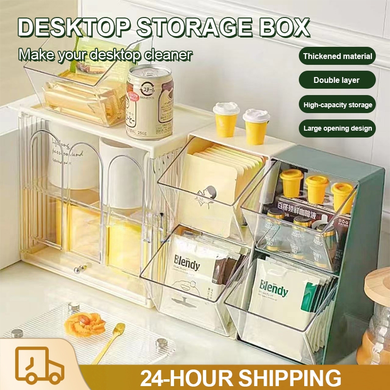 2 Tier Partition Desktop Tea Bag Container Condiment Storage Coffee ...