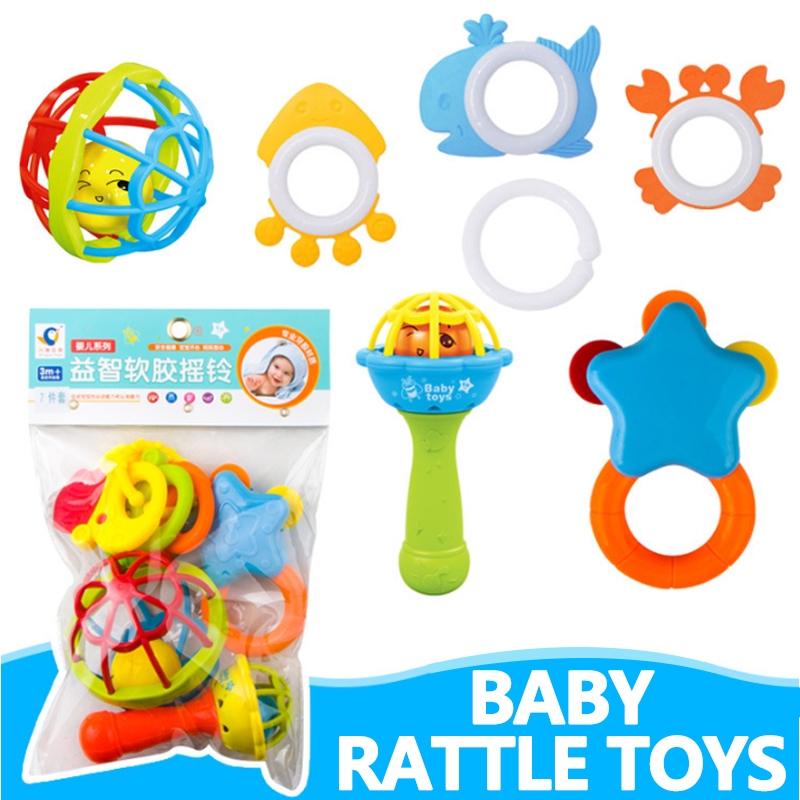 7pcs/Set Baby Rattles Teether Non-Toxic Plastic Colorful Hand Rattle ...