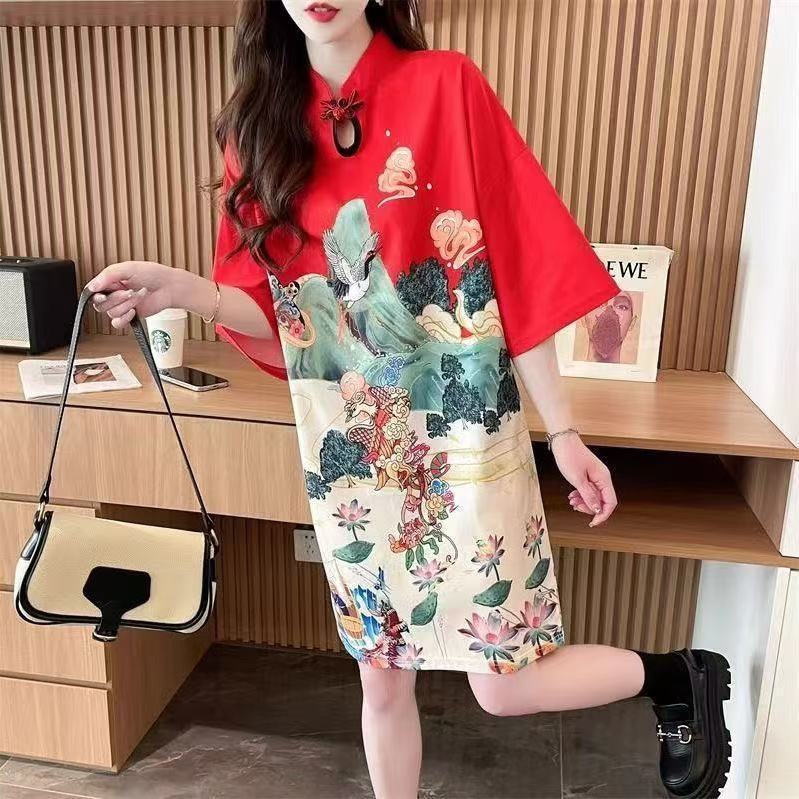 Women's summer long cheongsam skirt women's dress Chinese style plus size Slim cut cheongsam main image 1