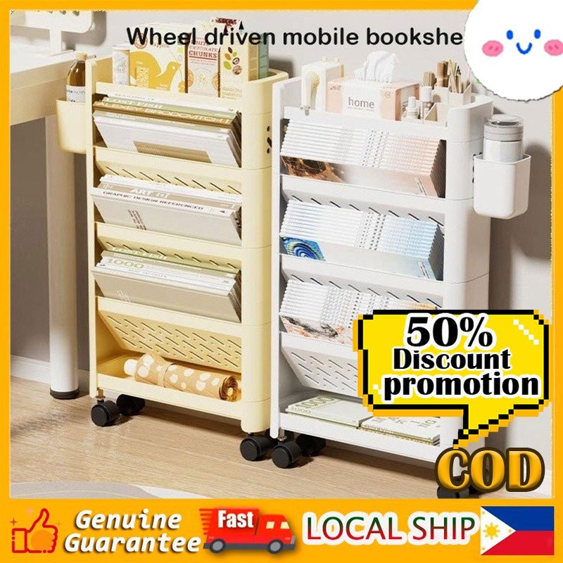 Movable Bookshelves 3/4 Layers with Wheel Trolleys Racks Book Storage ...