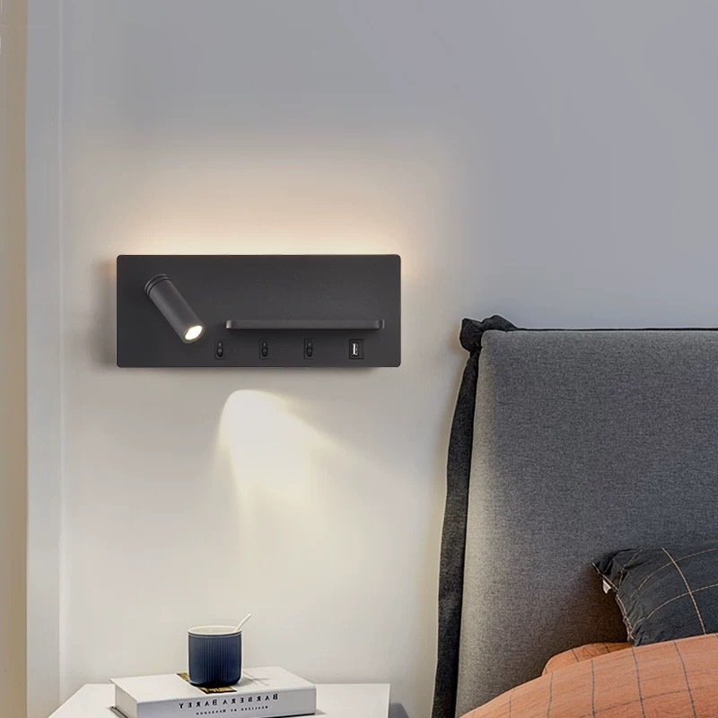 LED Reading Wall Light – Minimalist Bedside Sconce With Dual USB Charging Ports, Adjustable Light Angle, Sand Black Finish – Perfect For Bedroom, Living Room, Stairs & Hallways