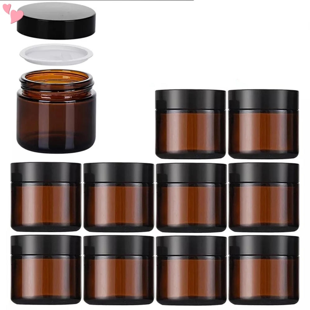 2 oz Amber Glass Jars with Lids，60ml Empty Round Glass Jar with Inner ...