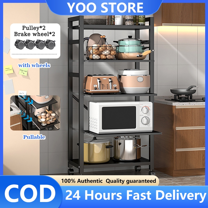 3/4/5 Layers Kitchen Rack With Wheels Microwave Oven Shelf Kitchen ...