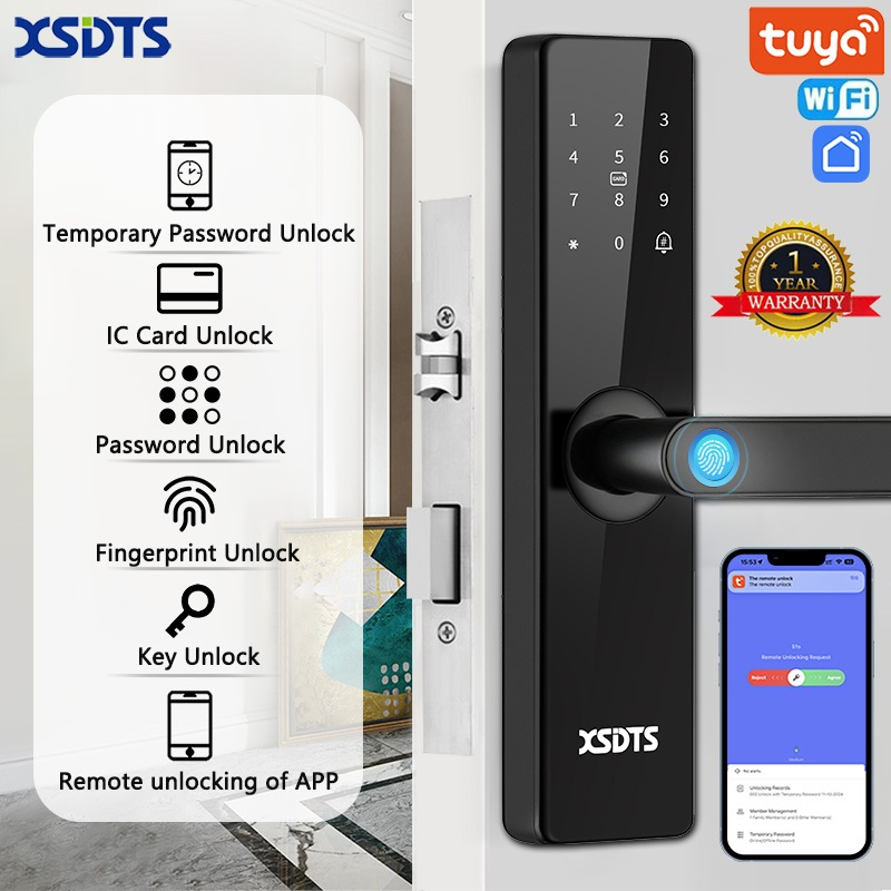 XSDTS Digital Smart Door Lock Tuya WIFI App Biometric Fingerprint/Card ...