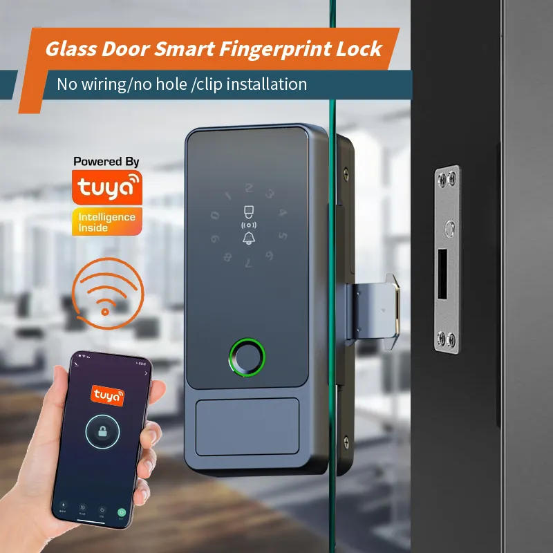 Fingerprint Glass Door Lock ESSL GL300 - No Drill Biometric Fingerprint