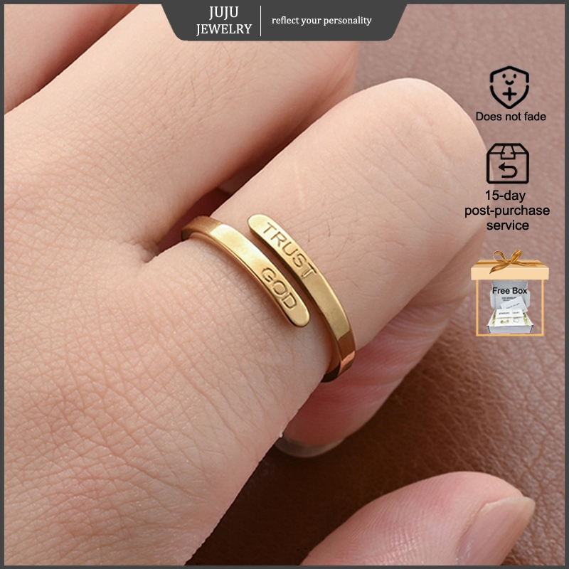Trust God Ring Adjustable Stainless Steel Silver Gold Plated