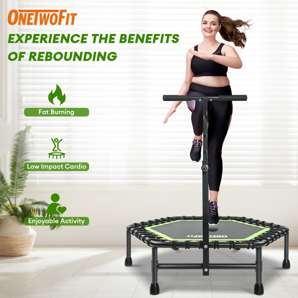OneTwoFit 45-50'' Silent Mini Trampoline with Adjustable Handle Bar  Trampoline For Kids And Adults Fitness Exercise Jumping Workout