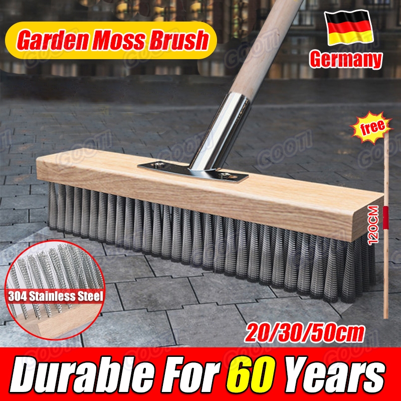 GOOTI Stainless Steel Floor Brush Floor Scrub Wire Brush With Wood Long ...