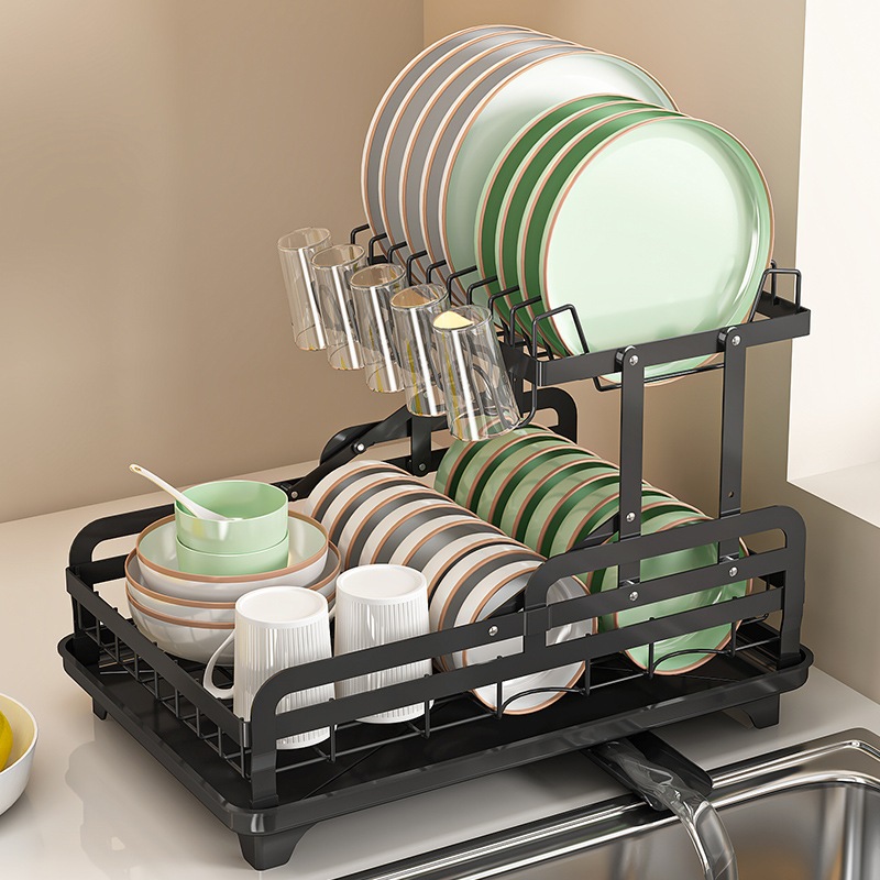 2-Layer Dish Rack Plate Storage Rack Dish Drain Rack Set Dish Rack ...