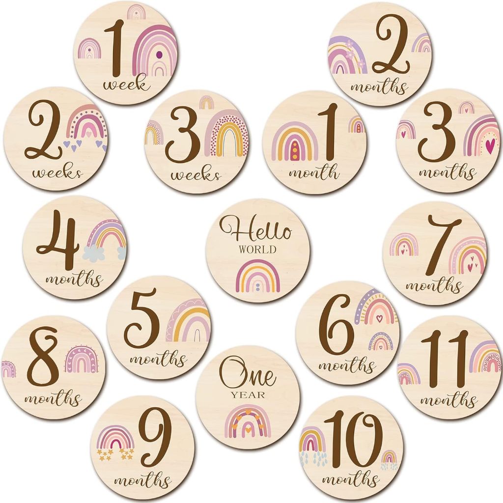 16 Pieces Wooden Baby Monthly Milestone Cards Baby Monthly Milestone ...