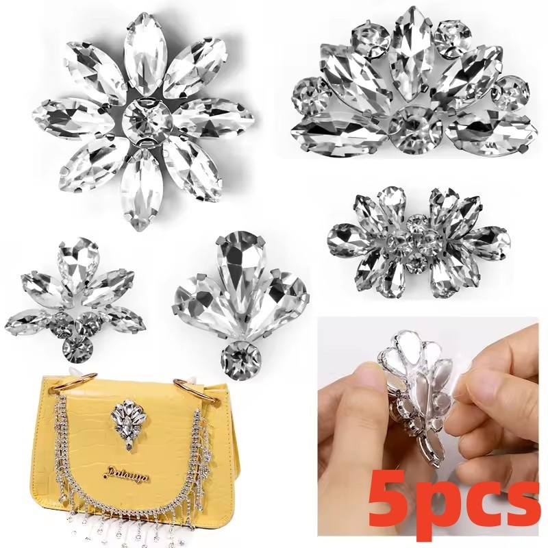 5PCS Iron On/Self-adhesive Rhinestones Crystal Clear Diamond ...