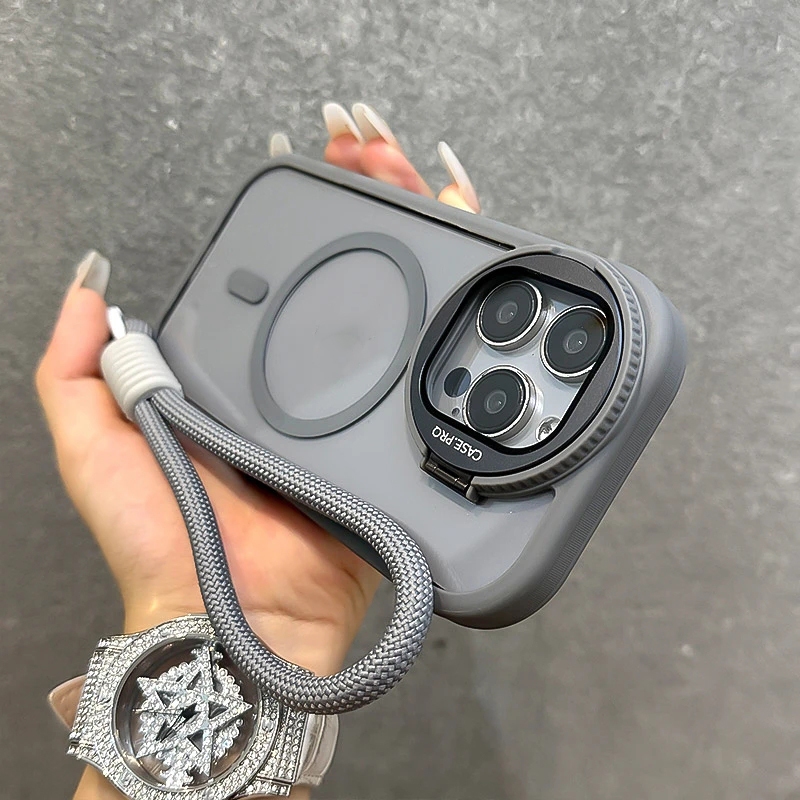 Fold Glass Lens Stand Magnetic Transparent Case For iPhone 16 pro