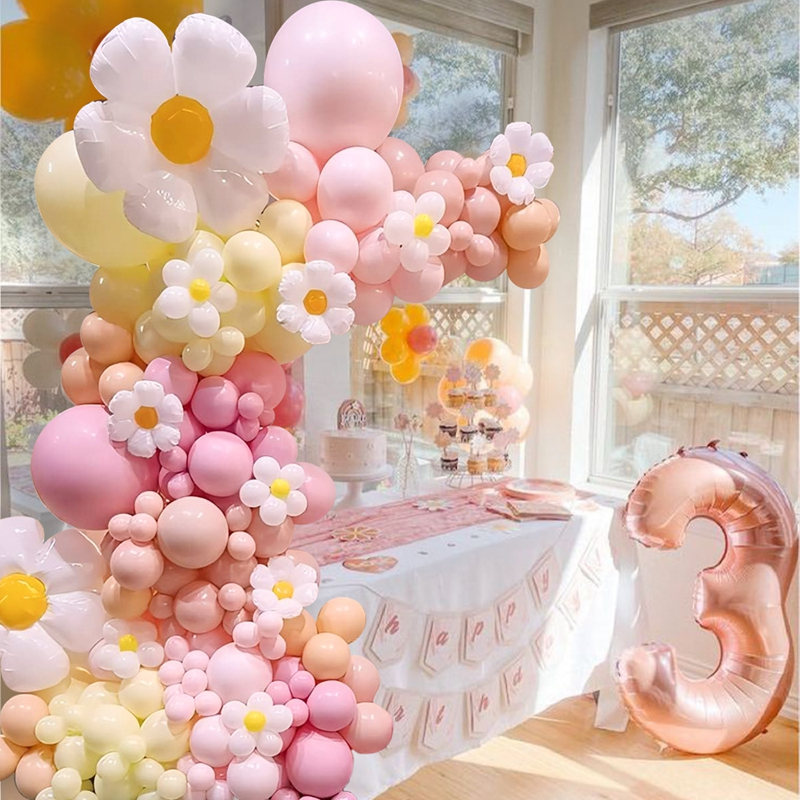 125Pcs Daisy Balloons Party Decorations Set Spring Theme Balon Macaron ...