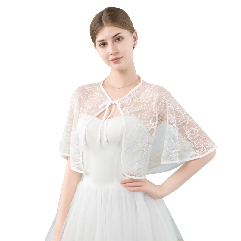 HO Women Wedding Bridal Shawl Wrap Capelet Sheer Floral Lace for