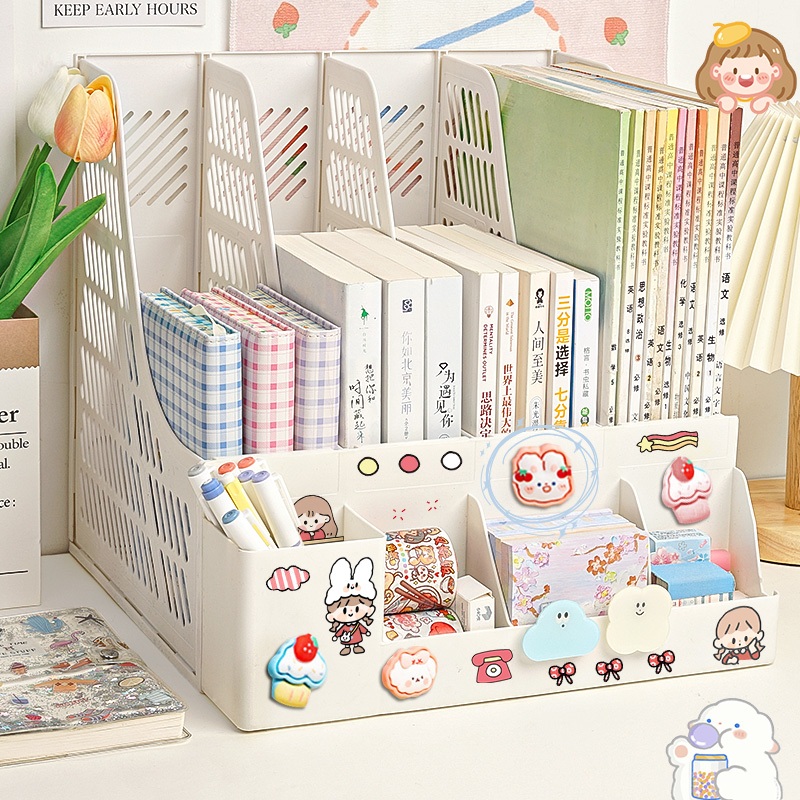 【Free pen holder】4 Column File Data Storage Rack PP Material Multi ...