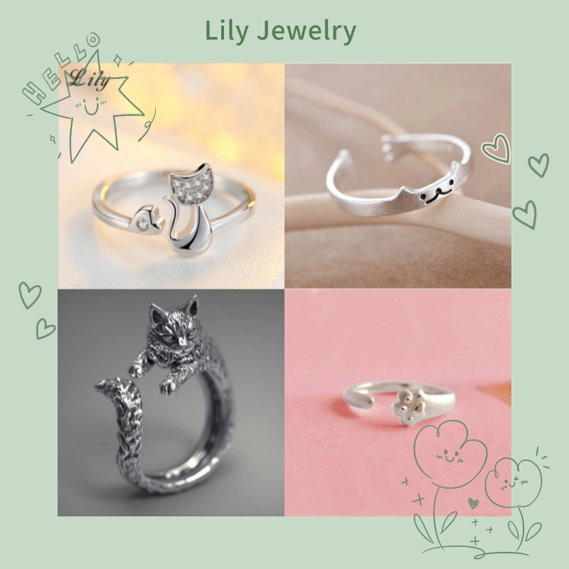 Creative Cute S925 Silver Cat Ring Opening Adjustable Simple Cartoon ...