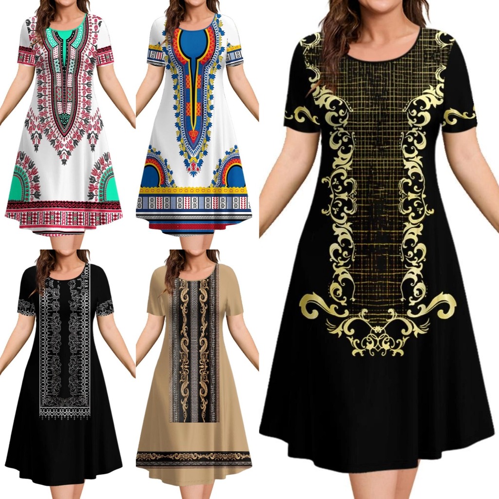 Cotton Linen Dress Loose Large Size Ethnic Style Retro Print Breathable Large Swing Camisole Robe