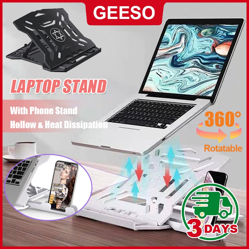 GEESO Laptop Stand With Phone Holder Portable 2 IN 1 360° Adjustable ...