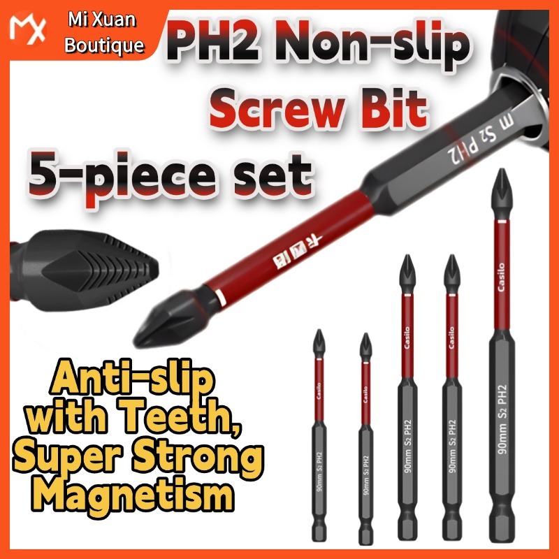 Impact Screwdriver 9pcs PH2 -Magnetic Screwdriver Bit -Slip Long Drill Bits 25-150mm For3181