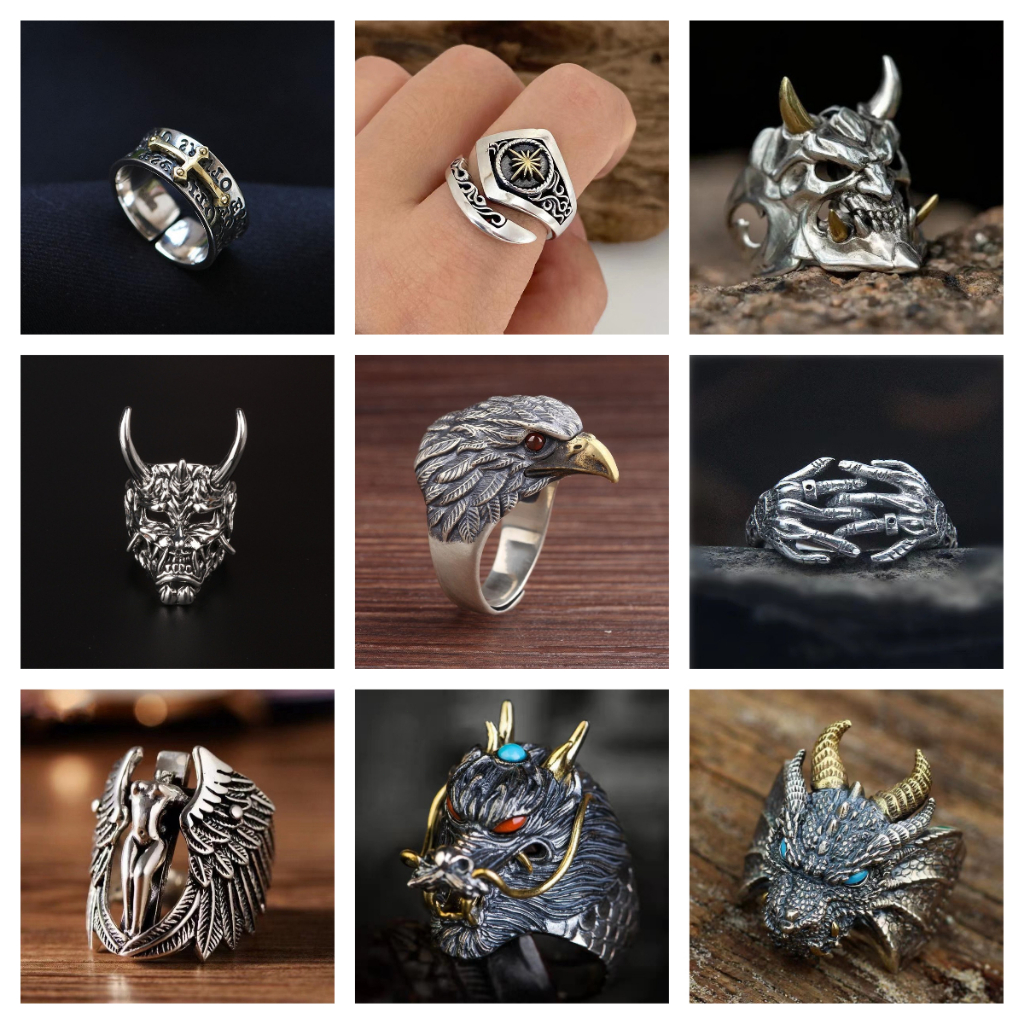 Vintage Ring Men's Dragon Dragon Head Ring eagle elephant Personalized ...