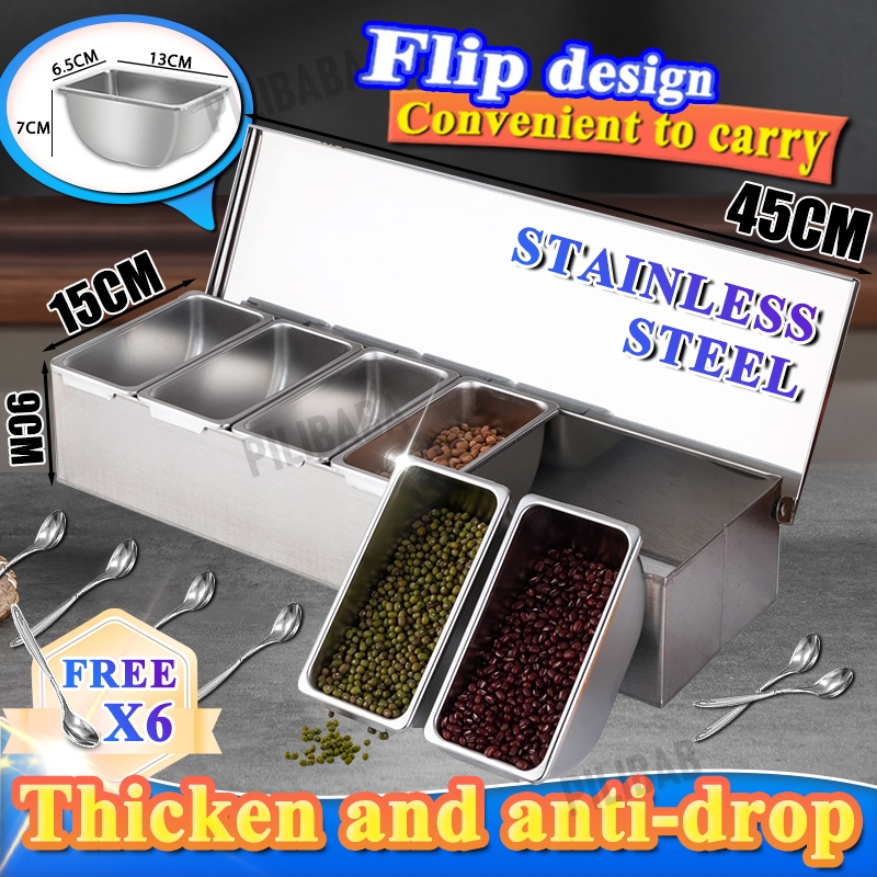 Stainless Steel Condiments Container with 2 Types Cover Spice Jar ...