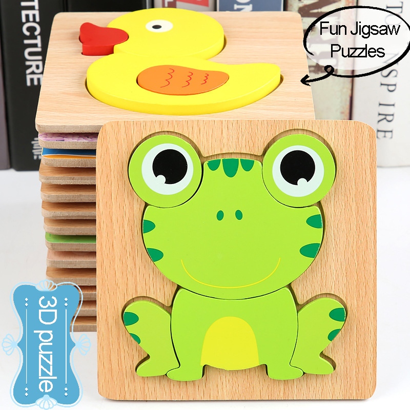 3D wooden puzzles early puzzles baby children's animal puzzles cartoon ...