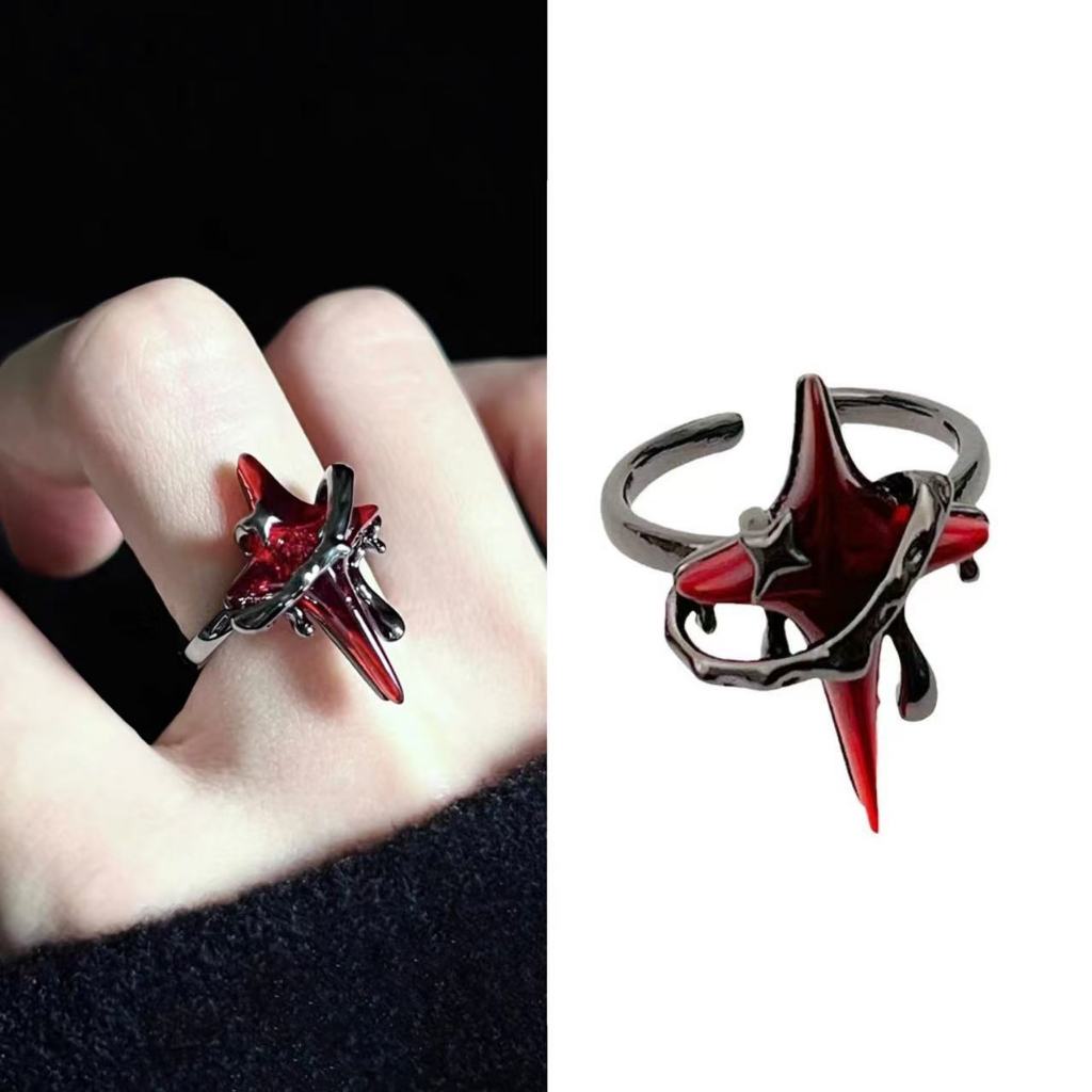 European American Dark Series Red Star Open Ring Niche Design Sweet ...