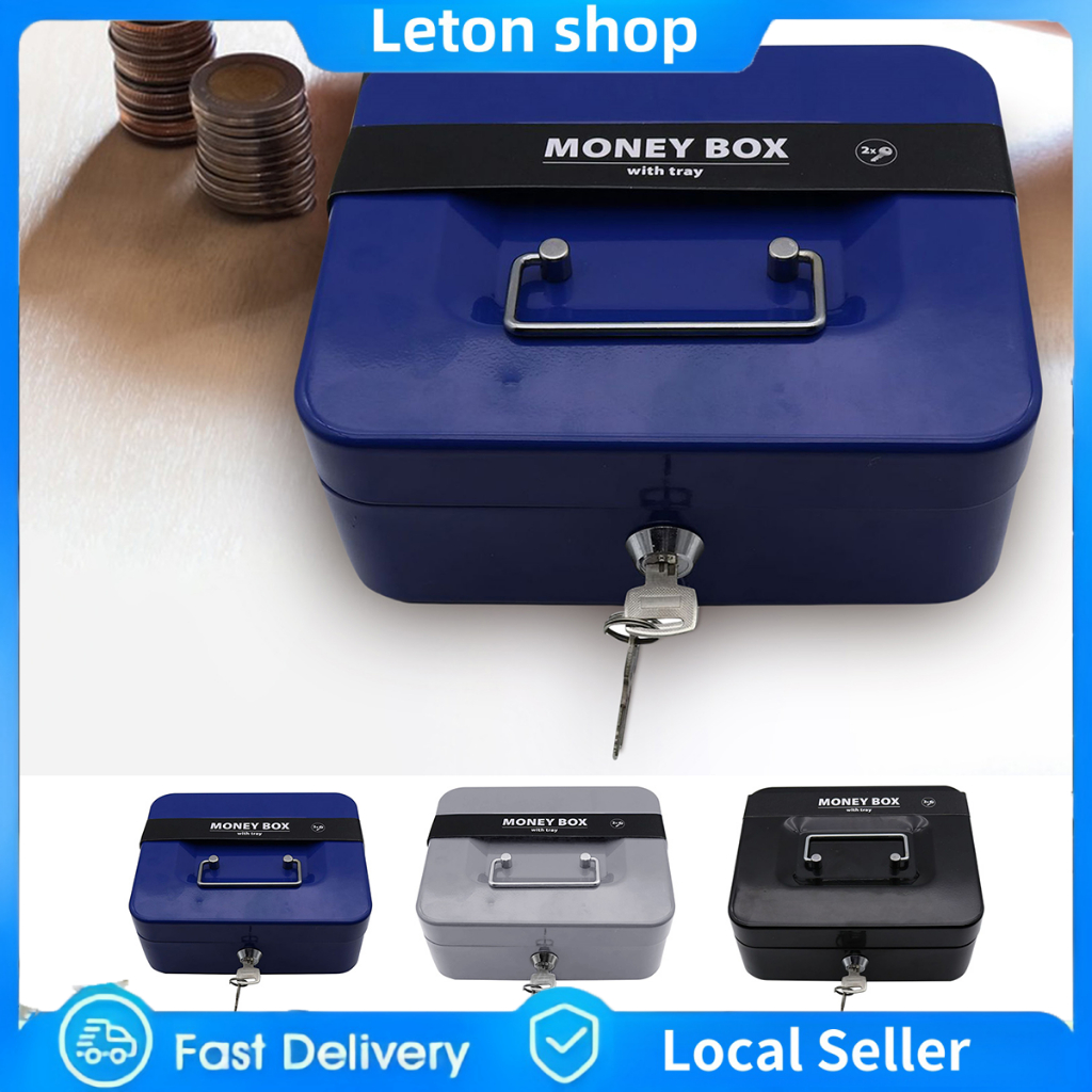 20CM Cash Box With Lock Portable Steel Small Lockable Coin Money ...