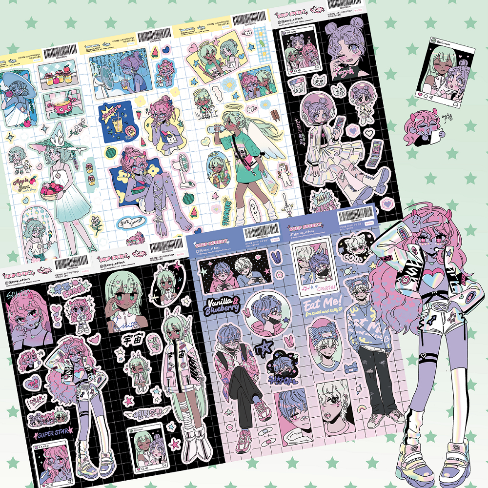 Korean Cartoon Stickers Cute Sweet Cool Girl Character Stickers Hand ...