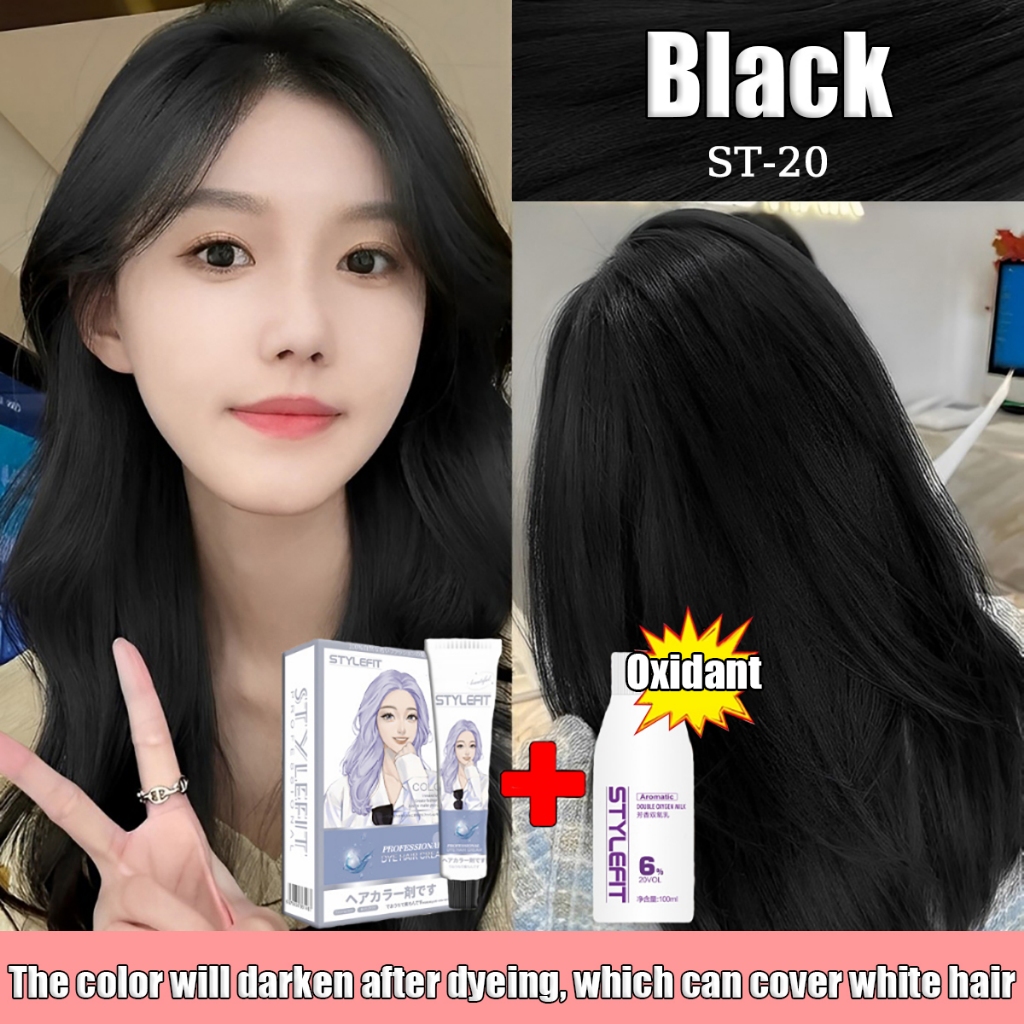 STYLEFIT Hair Color Permanent Black(100ml Hair Dye+100ml Oxidizer ...
