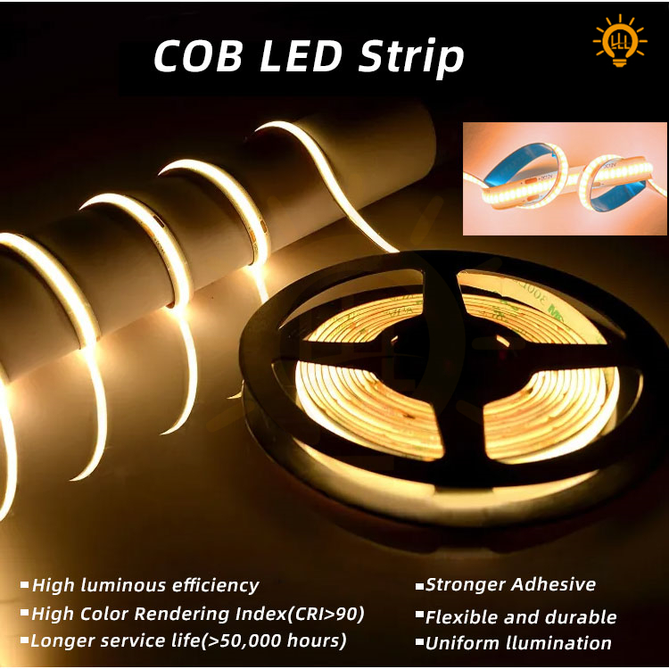 5M 12V COB LED Strip Light 8mm 320LEDs/M High Density Flexible Diode ...