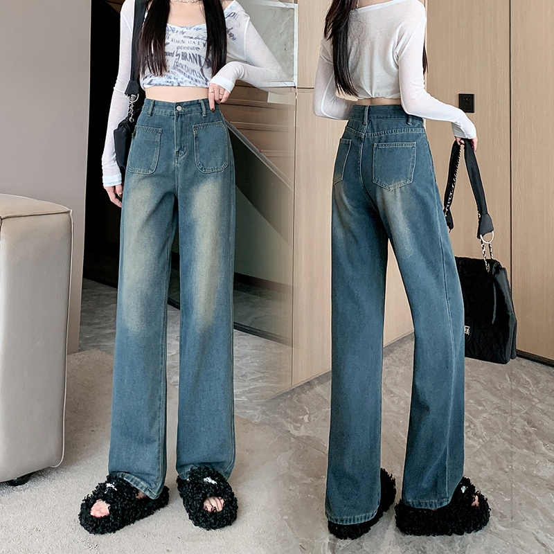 Washed Denim Wide Leg Pants