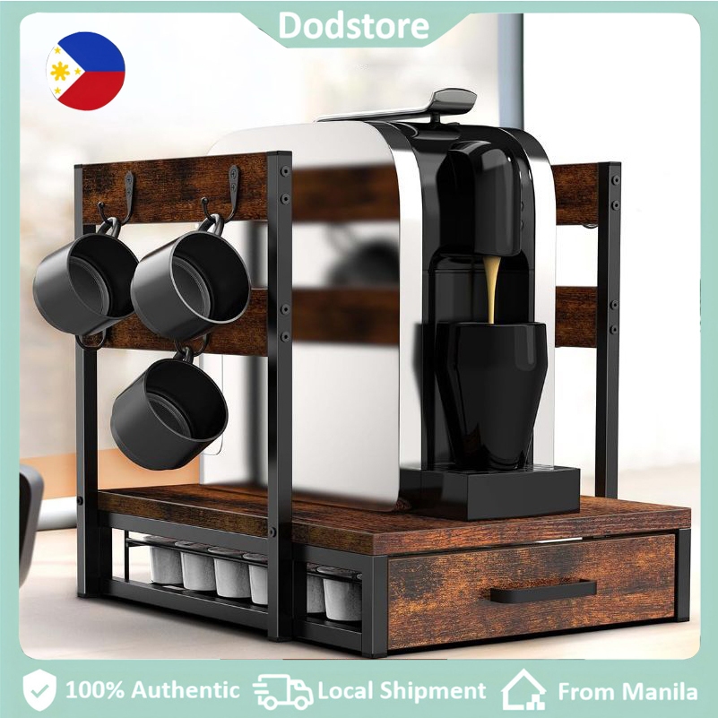 Coffee Machine Rack Wooden With Hooks Organizer Syrup Wine Spice ...