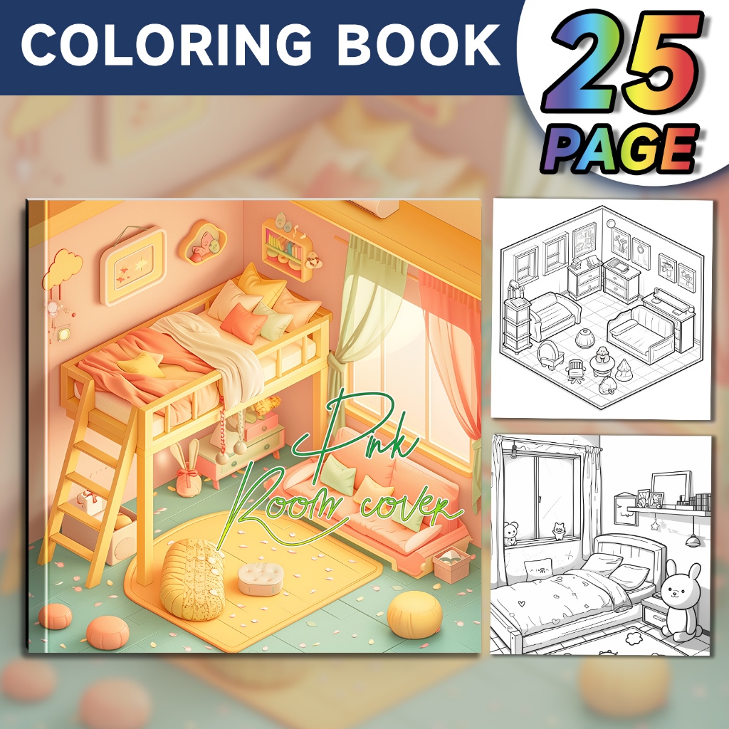 Cute Pink Room Coloring Picture Book, Sketchbook | Warm Home Design X ...