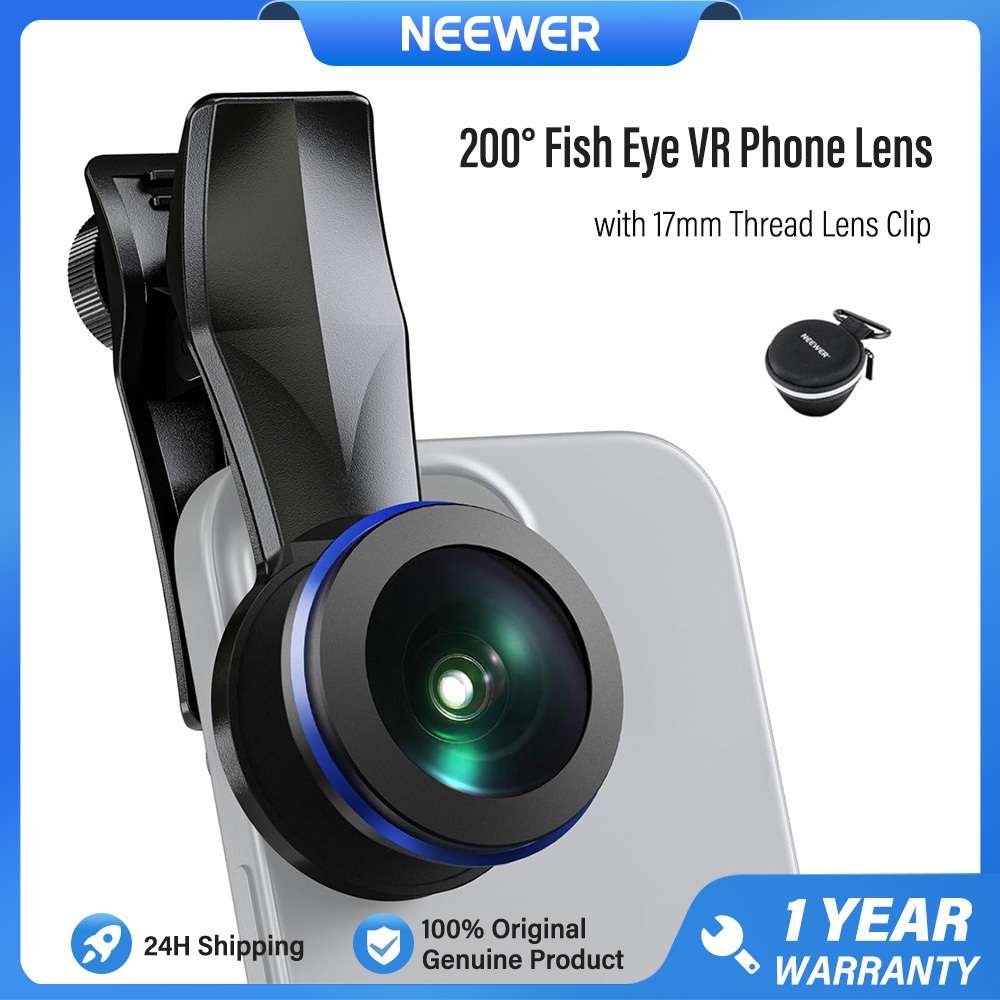 NEEWER LS-57 200° Fisheye VR Lens with 17mm Thread Phone Lens Clip, VR ...