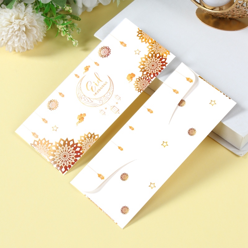 12PCS Eid Mubarak White Gold Moon Lantern Envelope Gift Card Holders ...