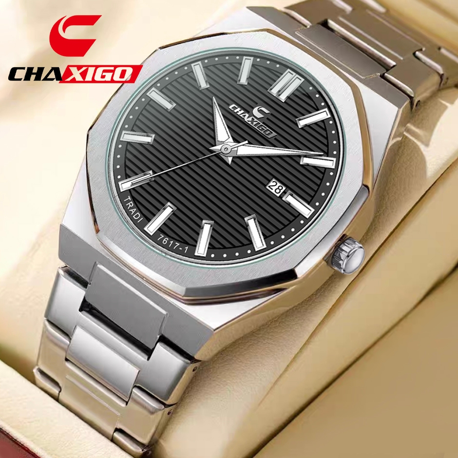 CHAXIGO Polygon Men'S Watch Mineral Glass Waterproof Quartz Watch Date ...