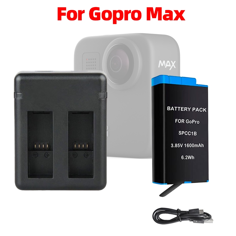 For Gopro Max Battery Charger 1600mAh Batteries Charge Accessories