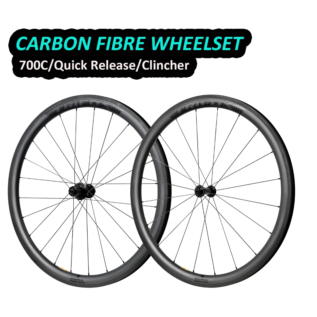 Trifox 700c Road Bike Full Clincher Carbon Fiber Wheel Set 40mm 45mm ...