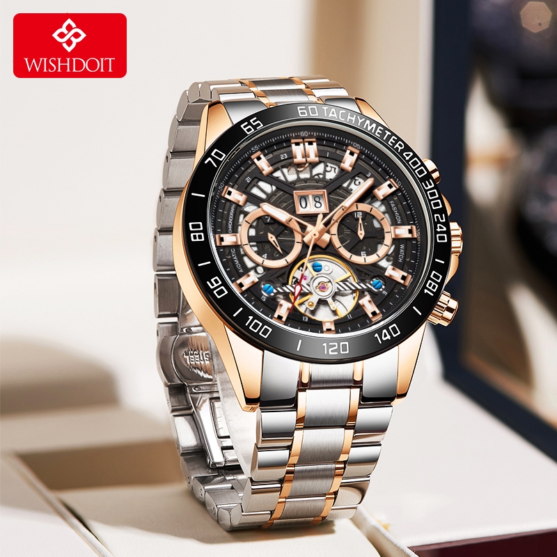 WISHDOIT Men's Automatic Mechanical Watch Hollow Perspective