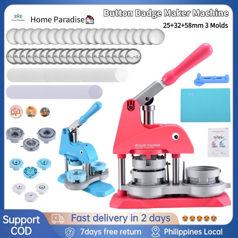 [Local delivery] Button Badge Maker Machine, 25+32+58mm 3 Molds DIY Pin ...