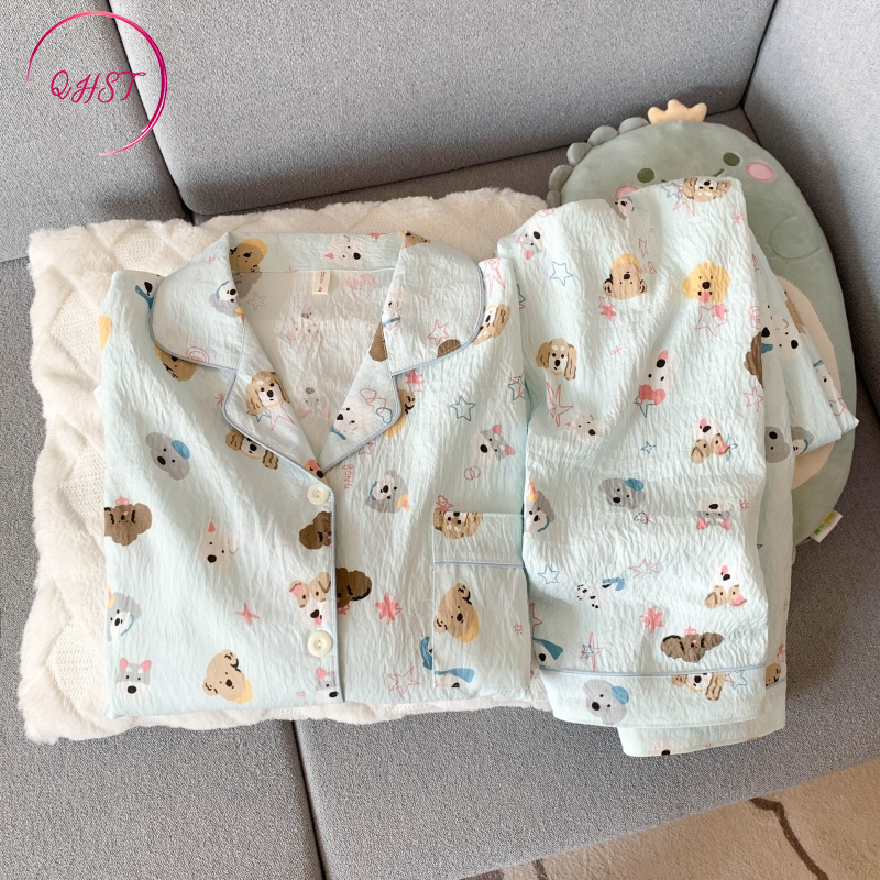 QHST Pajamas Set Female Star Puppy Style Cloud Cotton Long Sleeve ...