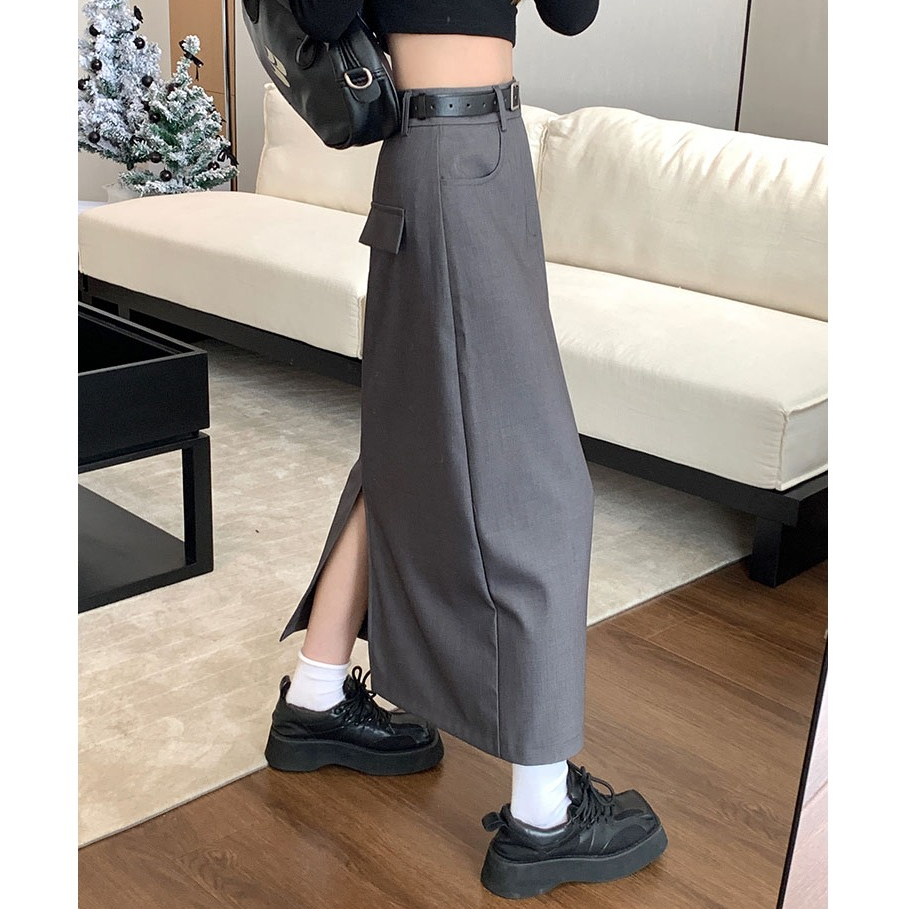 HIGH WAIST SIDE SLIT MIDI PENCIL SKIRT main image 1