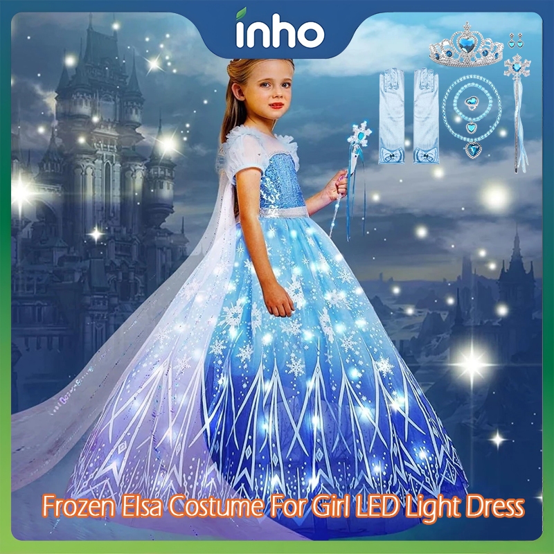 Frozen Elsa Costume For Kids Girl White Blue Dress Cinderella Halloween ...